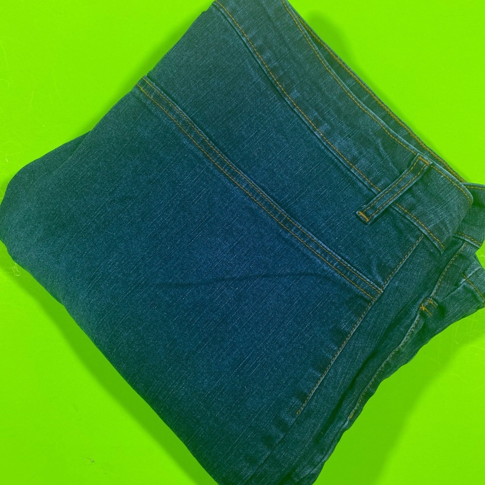 Adolfo Womens Dark Wash Linen Blend Bootcut Jeans Front Flap Pockets Size 20